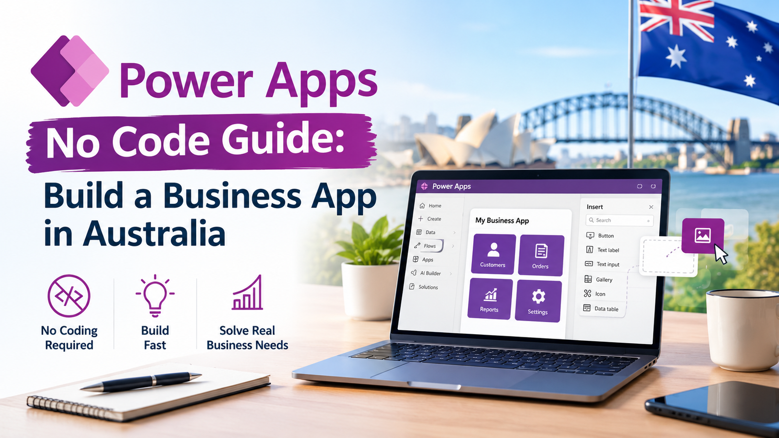 Power Apps no code business app connected to Power Automate and Power BI for Australian businesses